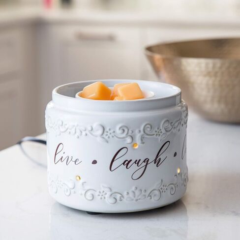Candle Warmers Etc. Illuminaire Live, Laugh, Love Fan Fragrance Warmer- Whisper Quiet Fan Circulates Scent From Scented Candle Wax Melts And Tarts For Full Room Freshener, White with Brown in Saudi Arabia