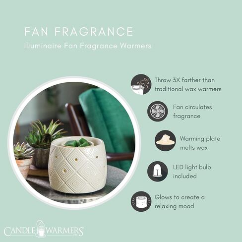 Candle Warmers Etc. Illuminaire Live, Laugh, Love Fan Fragrance Warmer- Whisper Quiet Fan Circulates Scent From Scented Candle Wax Melts And Tarts For Full Room Freshener, White with Brown in Saudi Arabia