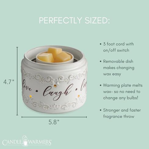 Candle Warmers Etc. Illuminaire Live, Laugh, Love Fan Fragrance Warmer- Whisper Quiet Fan Circulates Scent From Scented Candle Wax Melts And Tarts For Full Room Freshener, White with Brown in Saudi Arabia