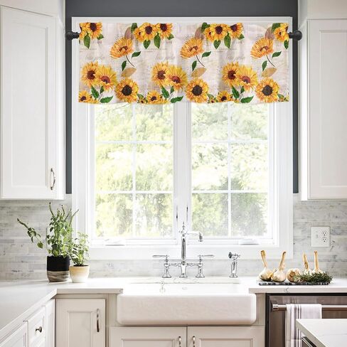 Valance Curtains for Windows,Green Eucalyptus Leaves and Flowers Semi Sheer Curtain Valance,Short Rod Pocket Window Treatment,Window Valance Curtains for Kitchen Living Room Bedroom Windows 54"x18" in Saudi Arabia