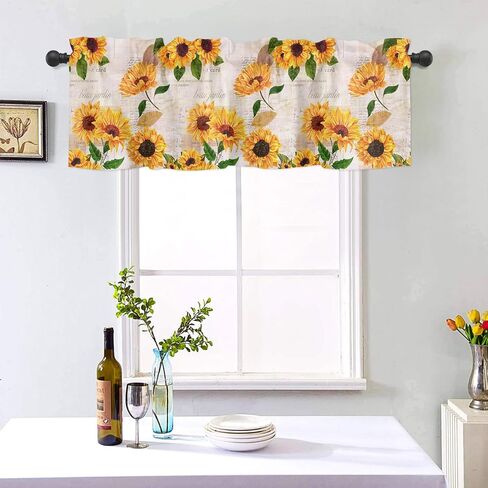 Valance Curtains for Windows,Green Eucalyptus Leaves and Flowers Semi Sheer Curtain Valance,Short Rod Pocket Window Treatment,Window Valance Curtains for Kitchen Living Room Bedroom Windows 54"x18" in Saudi Arabia