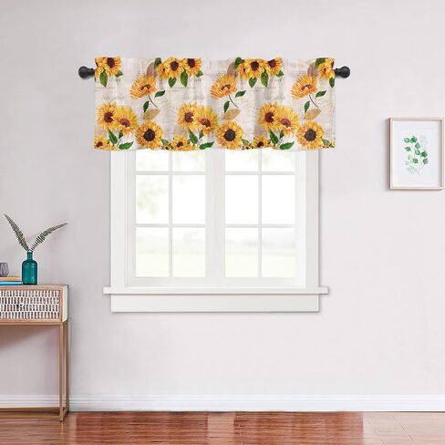 Valance Curtains for Windows,Green Eucalyptus Leaves and Flowers Semi Sheer Curtain Valance,Short Rod Pocket Window Treatment,Window Valance Curtains for Kitchen Living Room Bedroom Windows 54"x18" in Saudi Arabia