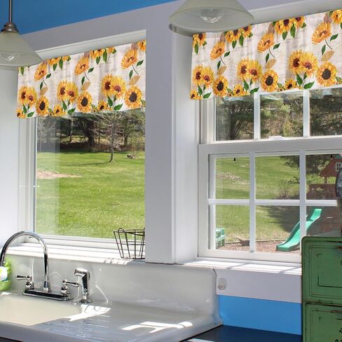 Valance Curtains for Windows,Green Eucalyptus Leaves and Flowers Semi Sheer Curtain Valance,Short Rod Pocket Window Treatment,Window Valance Curtains for Kitchen Living Room Bedroom Windows 54"x18" in Saudi Arabia