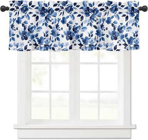 Valance Curtains for Windows,Green Eucalyptus Leaves and Flowers Semi Sheer Curtain Valance,Short Rod Pocket Window Treatment,Window Valance Curtains for Kitchen Living Room Bedroom Windows 54"x18" in Saudi Arabia