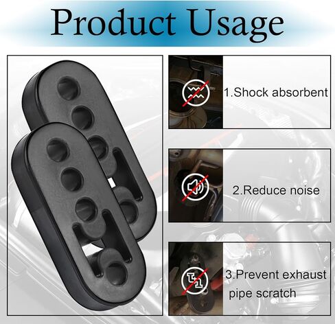 قطعتان من وسادة مطاطية معلقة لأنبوب عادم السيارات، عروة رفع كاتم الصوت المسامية العامة بأربعة فتحات، حلقة تعليق كاتم صوت ماسورة العادم، مناسبة لمعظم الموديلات (أسود) in Kuwait