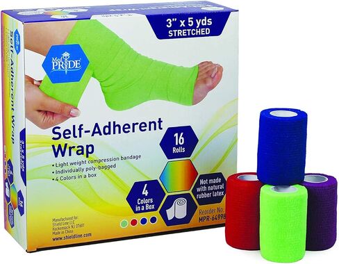 MED PRIDE Self Adhesive 3''x 5 Yards Bandage Wrap (16 Rolls) - Athletic Flex Tape First Aid - Self Adhering Knee Ankle Wrist Bandage Wraps - Cohesive Elastic Flexible Breathable - Rainbow Color in Saudi Arabia