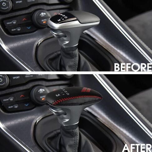 Leather Automatic at Gear Shift Knob Cover Gear Shifter Protector Fit for Dodge 2015-2023 Charger Challenger,2016-2023 Durango(Red Stitches) in Saudi Arabia