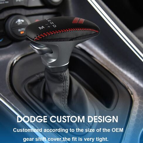 Leather Automatic at Gear Shift Knob Cover Gear Shifter Protector Fit for Dodge 2015-2023 Charger Challenger,2016-2023 Durango(Red Stitches) in Saudi Arabia