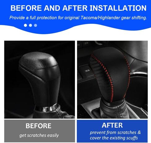 غطاء مقبض ناقل الحركة لسيارة Toyota Tacoma 2016-2023/ Highlander 2014-2019 ملحقات مقبض ناقل الحركة الجلدي للسيارات (ألياف الكربون مع غرز حمراء) in Kuwait