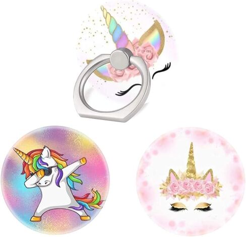 (3 عبوات) حامل حلقي للهاتف المحمول ومقبض إصبع، حامل هاتف محمول وحيد القرن على شكل زهرة ذهبية وردية وردية اللون ومسند قابل للطي متوافق مع جميع الهواتف الذكية in Kuwait