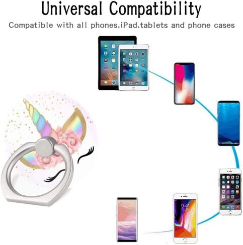 (3 عبوات) حامل حلقي للهاتف المحمول ومقبض إصبع، حامل هاتف محمول وحيد القرن على شكل زهرة ذهبية وردية وردية اللون ومسند قابل للطي متوافق مع جميع الهواتف الذكية in Kuwait