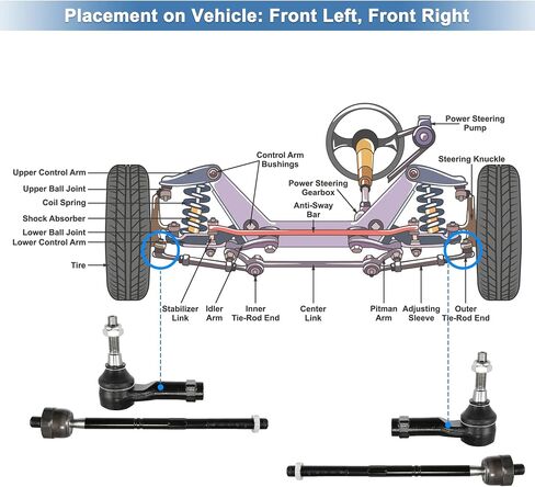X AUTOHAUX 4 قطع من وصلات نهاية قضيب الربط الأمامي الداخلي الخارجي طقم تعليق نهاية قضيب التوجيه ES3691 EV463 لفورد F-150 2004-2008 4WD لنكولن مارك LT 2006-2008 4WD in Kuwait
