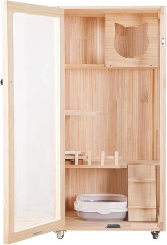 Laifug Large Wooden Cat House for Outdoor and Indoor Cats, Luxury Multipurpose Cat Condo, Catio Enclosure with Shelter and Wheels in Kuwait