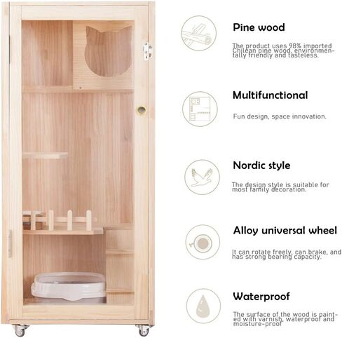 Laifug Large Wooden Cat House for Outdoor and Indoor Cats, Luxury Multipurpose Cat Condo, Catio Enclosure with Shelter and Wheels in Kuwait