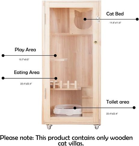 Laifug Large Wooden Cat House for Outdoor and Indoor Cats, Luxury Multipurpose Cat Condo, Catio Enclosure with Shelter and Wheels in Kuwait