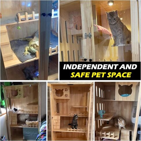Laifug Large Wooden Cat House for Outdoor and Indoor Cats, Luxury Multipurpose Cat Condo, Catio Enclosure with Shelter and Wheels in Kuwait