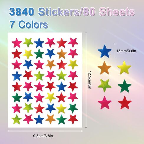 ملصقات النجوم لمكافأة الأطفال، 3840 قطعة من ملصقات النجوم الصغيرة بألوان قوس قزح، 80 ورقة ملصقات النجوم الصغيرة، ملصقات النجوم اللامعة للمدرسة، المنزل، البار، ديكور المنزل والمكتب in Kuwait