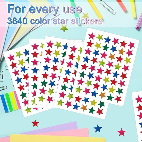 ملصقات النجوم لمكافأة الأطفال، 3840 قطعة من ملصقات النجوم الصغيرة بألوان قوس قزح، 80 ورقة ملصقات النجوم الصغيرة، ملصقات النجوم اللامعة للمدرسة، المنزل، البار، ديكور المنزل والمكتب in Kuwait