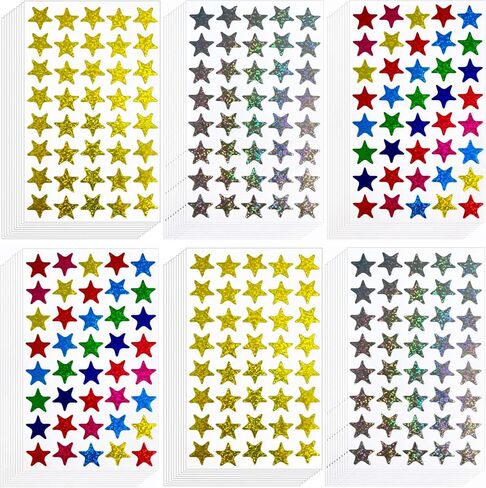 Kenkio 2400 Count Laser Shiny Sparkle Star Stickers Colorful Gold Sliver Self Adhesive Star Stickers for Home, School,DIY and Office Decoration in Kuwait