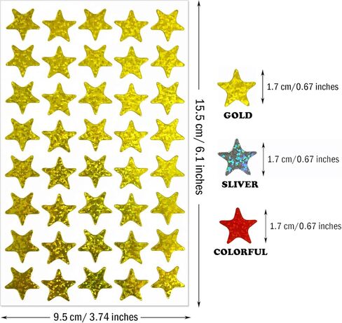 Kenkio 2400 Count Laser Shiny Sparkle Star Stickers Colorful Gold Sliver Self Adhesive Star Stickers for Home, School,DIY and Office Decoration in Kuwait