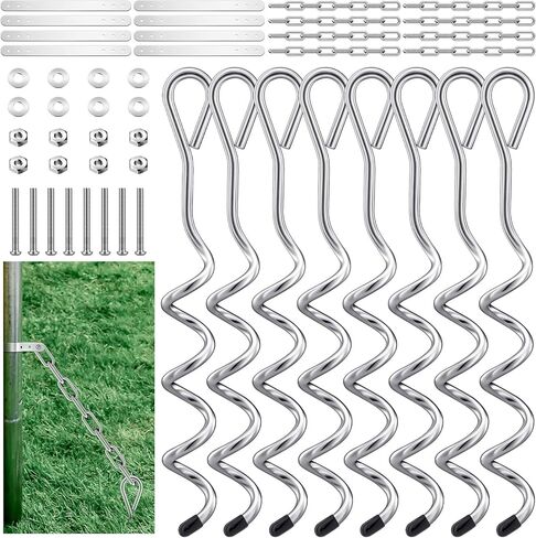 8 Sets Trampoline Anchors Metal Ground Anchor Kit Heavy Duty Spiral Trampoline Stakes Corkscrew Shape Trampoline Tie Down Anchor Kit for Trampoline Tent Garden Fence Sheds Swings Canopies in Saudi Arabia