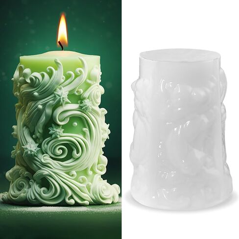 Snowflake Carved Cylindrical Candle Molds Silicone Molds,Spiral Wave Pillar Resin Molds Silicone 3D Irregular Geometric Twisted Stripes Cylinder Shape Epoxy Resin Molds for Home Decor Craft Supplies in Saudi Arabia