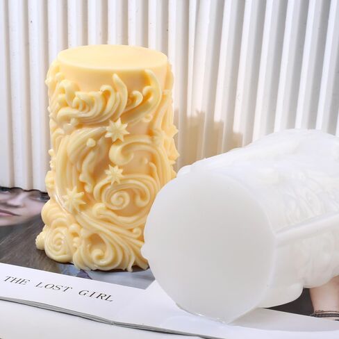 Snowflake Carved Cylindrical Candle Molds Silicone Molds,Spiral Wave Pillar Resin Molds Silicone 3D Irregular Geometric Twisted Stripes Cylinder Shape Epoxy Resin Molds for Home Decor Craft Supplies in Saudi Arabia