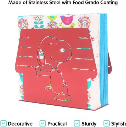 Finex Peanuts Snoopy White Dog Stainless Steel Napkin Holder Stand for home RV camper kitchen table party restaurant (Red) in Saudi Arabia