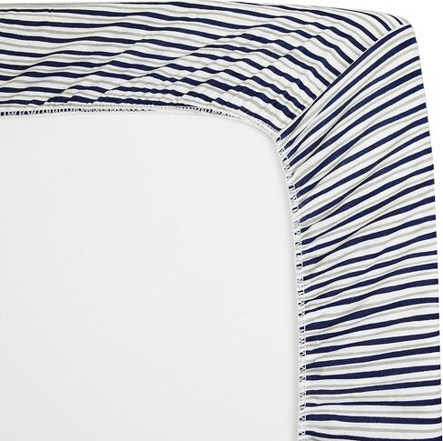 ملاءة سرير أطفال صغيرة الحجم قابلة للحمل والنقل مصنوعة من قطن جيرسي بنسبة 100% مطبوعة من شركة American Baby Company، خطوط مرحة باللون الكحلي/الرمادي، ناعمة قابلة للتنفس، للأولاد in Kuwait