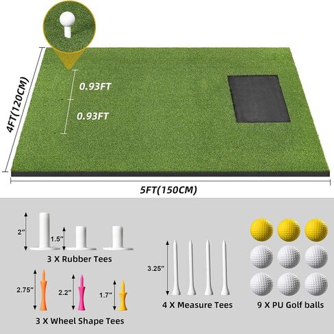 DWVO Golf Hitting Mat 5×4ft Golf Mat with 4 Interchangeable Inserts 21MM/26MM Golf Training Mats Anti-Slip Bottom Artificial Turf Golf Practice Mats for Indoor Outdoor in Saudi Arabia