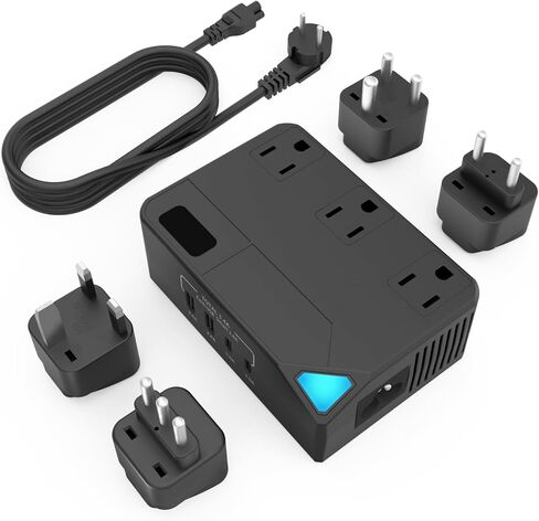 محول الجهد الكهربي الأمريكي إلى أوروبا ومجموعة محول الطاقة، 2300 وات 220 فولت إلى 110 فولت، محول قابس السفر الأوروبي العالمي، محول السفر لمجفف الشعر، 4 محول طاقة قابس، تنحي للمملكة المتحدة وإيطاليا in Kuwait