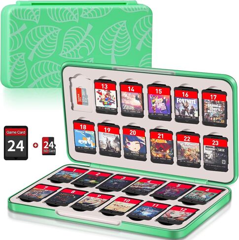 Switch Game Case Holder with 24 Cartridge Slots and 24 Micro SD Card Storage, Slim Portable Game Organizer Traveler Gift Accessories with Magnetic Closure, Protective Hard Shell and Soft Lining in Saudi Arabia