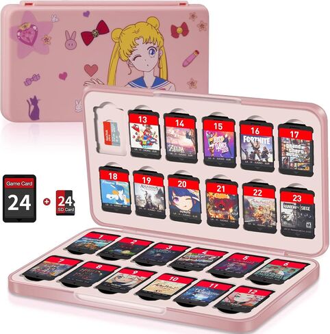 Switch Game Case Holder with 24 Cartridge Slots and 24 Micro SD Card Storage, Slim Portable Game Organizer Traveler Gift Accessories with Magnetic Closure, Protective Hard Shell and Soft Lining in Saudi Arabia
