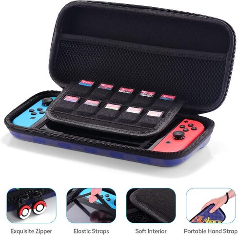 حقيبة حمل Bheddi Switch تناسب Switch/Switch OLED - حقيبة حمل محمولة واقية للسفر مع 10 فتحات لبطاقات الألعاب و2 واقي شاشة من الزجاج المقسى (GEN-ONE) in Kuwait