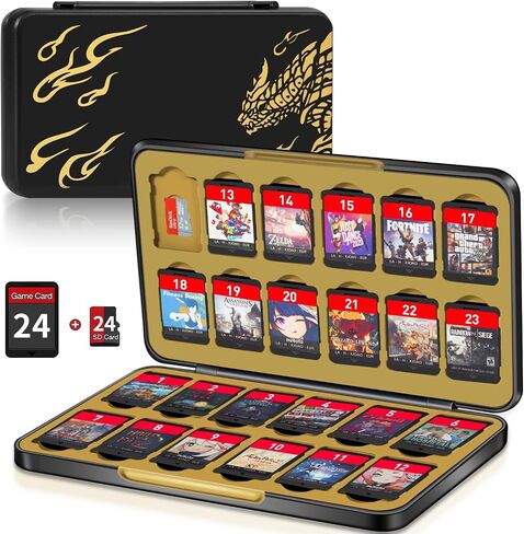 Switch Game Case Holder with 24 Cartridge Slots and 24 Micro SD Card Storage, Slim Portable Game Organizer Traveler Gift Accessories with Magnetic Closure, Protective Hard Shell and Soft Lining in Saudi Arabia