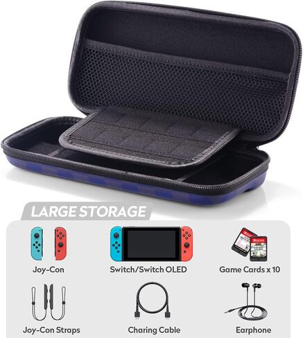 حقيبة حمل Bheddi Switch تناسب Switch/Switch OLED - حقيبة حمل محمولة واقية للسفر مع 10 فتحات لبطاقات الألعاب و2 واقي شاشة من الزجاج المقسى (GEN-ONE) in Kuwait