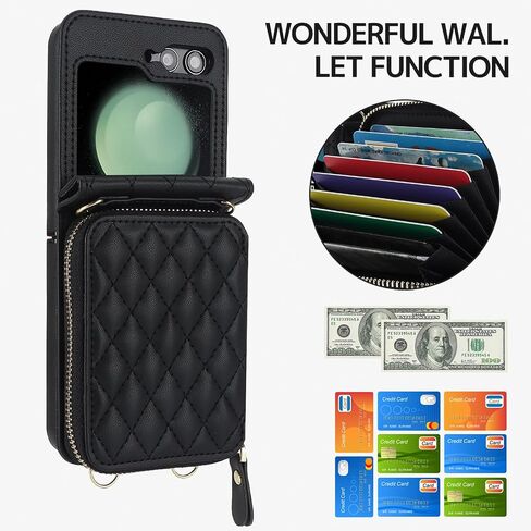 NINKI Compatible Samsung Galaxy Z Flip 4 Case Wallet with Card Holder,Shockproof Leather Detachable Crossbody Lanyard Case for Samsung Z Flip 4 Wallet Case Purse,Galaxy Z Flip 4 Case for Women Black in Kuwait