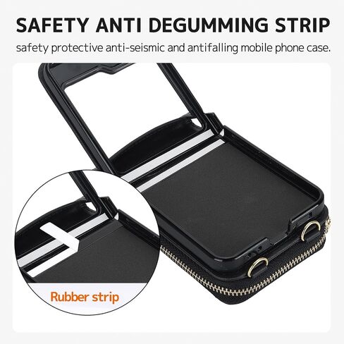 NINKI Compatible Samsung Galaxy Z Flip 4 Case Wallet with Card Holder,Shockproof Leather Detachable Crossbody Lanyard Case for Samsung Z Flip 4 Wallet Case Purse,Galaxy Z Flip 4 Case for Women Black in Kuwait