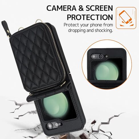 NINKI Compatible Samsung Galaxy Z Flip 4 Case Wallet with Card Holder,Shockproof Leather Detachable Crossbody Lanyard Case for Samsung Z Flip 4 Wallet Case Purse,Galaxy Z Flip 4 Case for Women Black in Kuwait