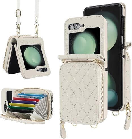 محفظة NINKI متوافقة مع هاتف Samsung Galaxy Z Flip 5 مع حامل بطاقة، حافظة جلدية مقاومة للصدمات وقابلة للفصل لهاتف Samsung Z Flip 5، حافظة محفظة لهاتف Samsung Z Flip 5، حافظة Galaxy Z Flip 5 للنساء باللون الأسود in Kuwait