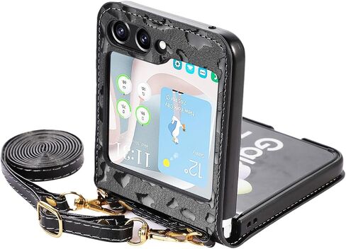 حافظة uCOLOR Crossbody Flip لهاتف Samsung Galaxy Z Flip 4 حافظة 5G (2022) محفظة مع فتحات لحامل البطاقات وأشرطة معصم للكتف (ذهبي وردي، Z Flip 4) in Kuwait