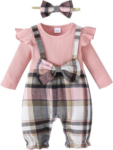 Baby Girl Plaid Patchwork Long Pants Jumpsuit Infant Girl Romper Overalls in Saudi Arabia