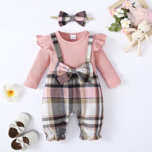 Baby Girl Plaid Patchwork Long Pants Jumpsuit Infant Girl Romper Overalls in Saudi Arabia