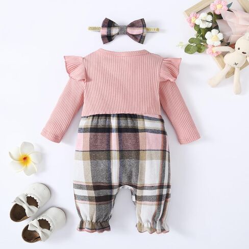 Baby Girl Plaid Patchwork Long Pants Jumpsuit Infant Girl Romper Overalls in Saudi Arabia