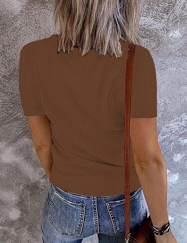 lime flare Women Summer Ribbed Knit T Shirt Tee Tops Casual Dressy Rib Tshirt Tunic in Saudi Arabia