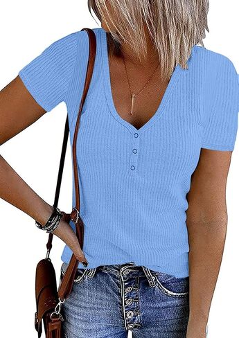 lime flare Women Summer Ribbed Knit T Shirt Tee Tops Casual Dressy Rib Tshirt Tunic in Saudi Arabia