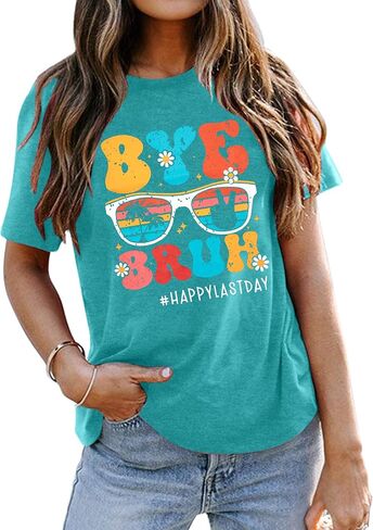 Last Day of School Shirt Women Bye Bruh Teacher Shirt End of School Year Shirt Summer Sunglasses Tee Tops in Saudi Arabia