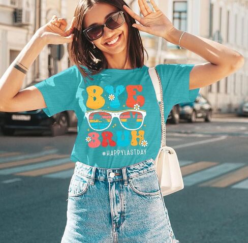 Last Day of School Shirt Women Bye Bruh Teacher Shirt End of School Year Shirt Summer Sunglasses Tee Tops in Saudi Arabia