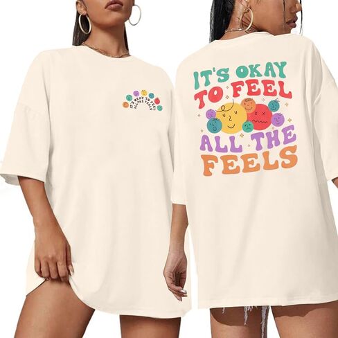 Mental Health Awareness Shirt Women - Its Okay to Feel All The Feels Shirts Inspirational Tee Graphic Short Sleeve Top in Saudi Arabia