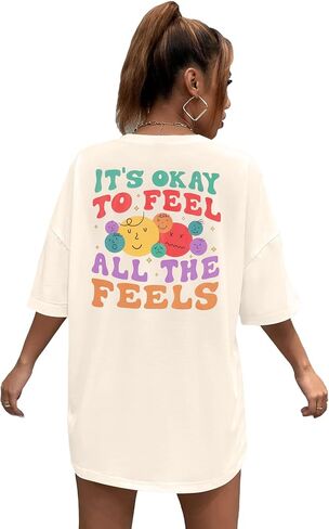 Mental Health Awareness Shirt Women - Its Okay to Feel All The Feels Shirts Inspirational Tee Graphic Short Sleeve Top in Saudi Arabia